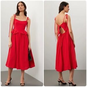 Eliza Faulkner Tessa Red Linen Midi Peplum Dress - Size Small